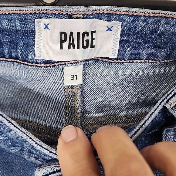 Paige Stella Fillmore Destructed Blue High Rise Jeans Size 31 - Picture 4 of 8